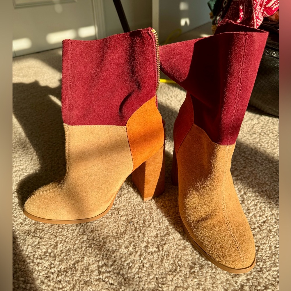 Chinese Laundry Women's Red, Tan, and Orange Suede Ankle Boots